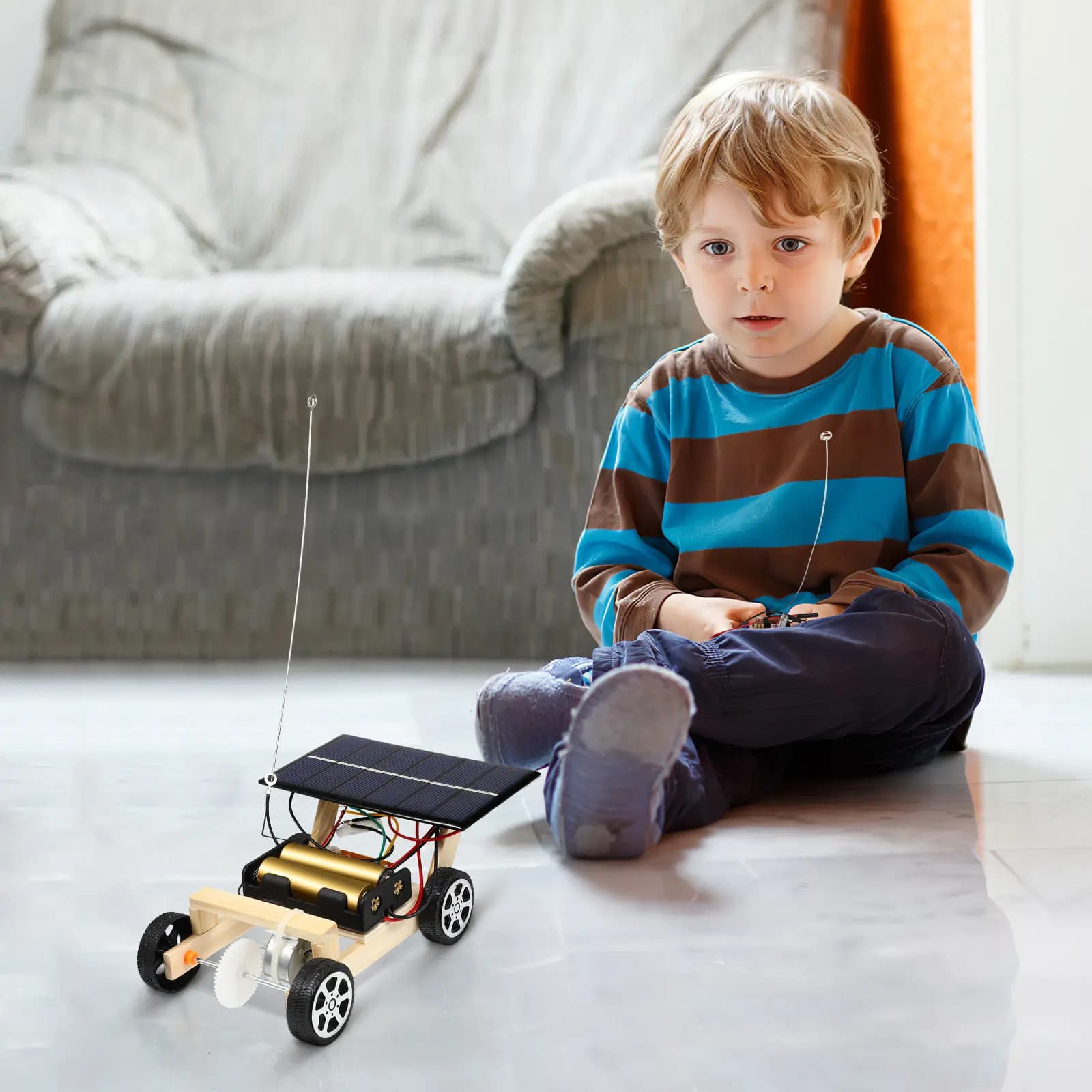 Set di 1 auto telecomandata a energia solare fai-da-te in legno, educativa per bambini, kit per esperimenti scientifici