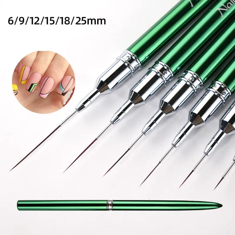 1/6 Pezzi Pennello per Pittura con Manico in Metallo Verde, Pennello Artistico per Disegno Linee, Strisce, Fiori, Pennello per Gel UV