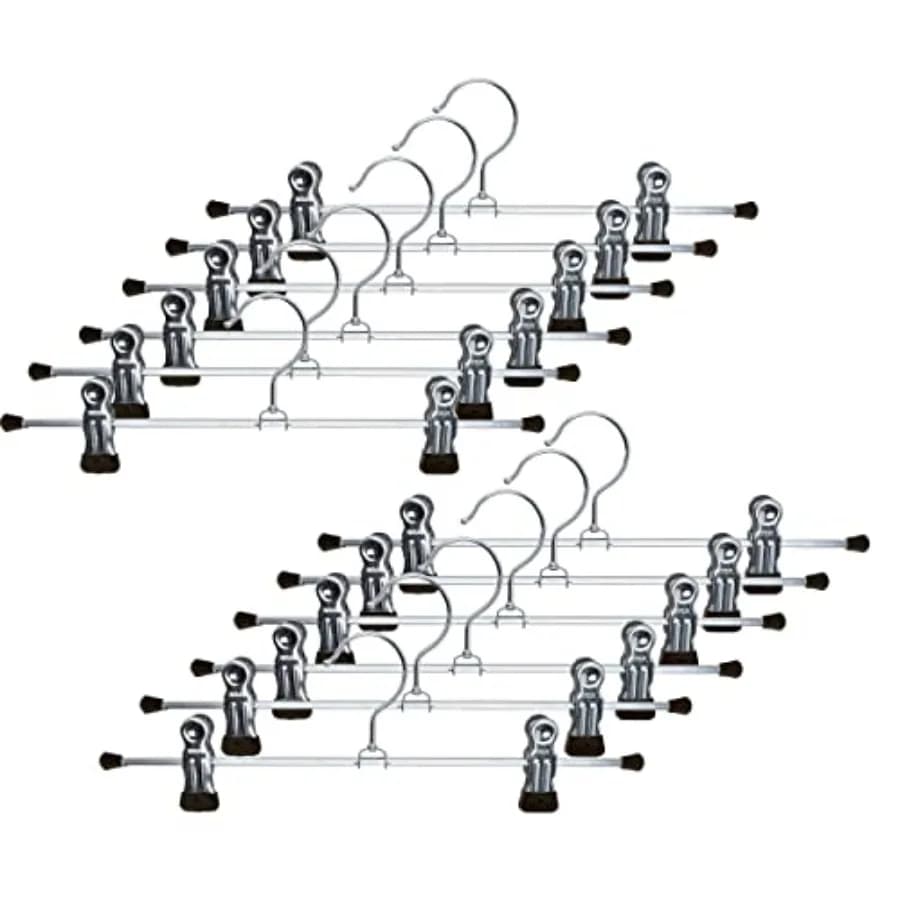 Spare hanger for Pants and skirts with Two Anti-slip Clips, Set of 12 Pieces, 30 cm, in Black Plastic