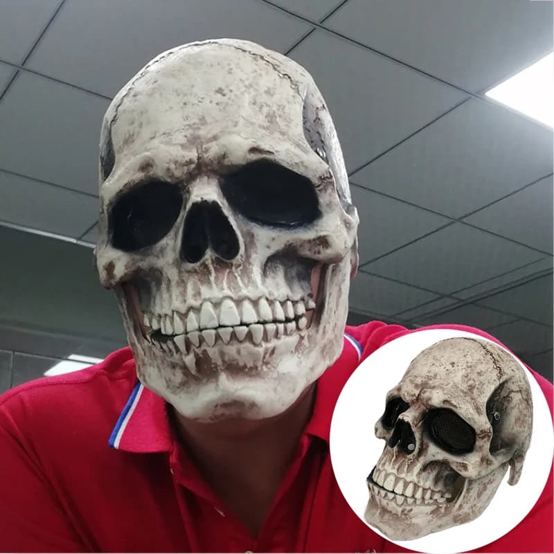 Maschera Horror di Halloween 3D Realistica, Teschio Intero con Mascella Mobile, Casco in Lattice, Maschera Scheletro Spaventosa, Accessori per Carnevale e Cosplay