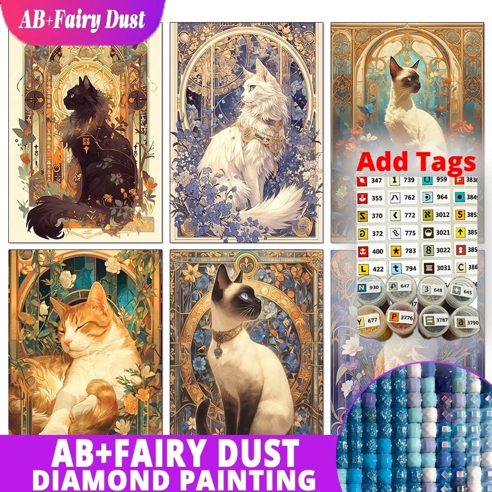 Fairy Dust AB Comes with DMC stickers 5D DIY Diamond Painting Embroidery Animal Cat Mosaic Flower Complete Kit Art Wall Decorati
