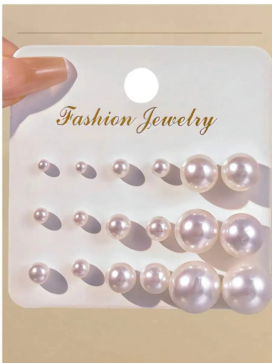 9 Pieces Set Large Pearl Stud Earrings For Women Fashion Jewelry