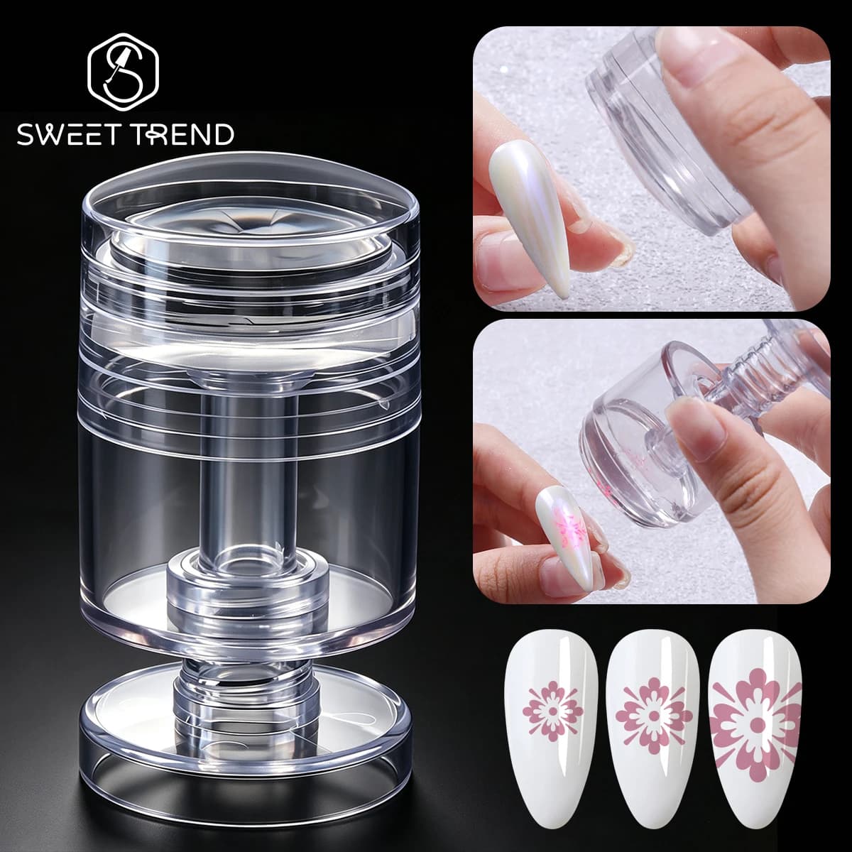Transparent Silicone Rotating Nail Stamper With Scraper Press Adjustable Pattern Size Jelly Transfer Template DIY Manicure Tools
