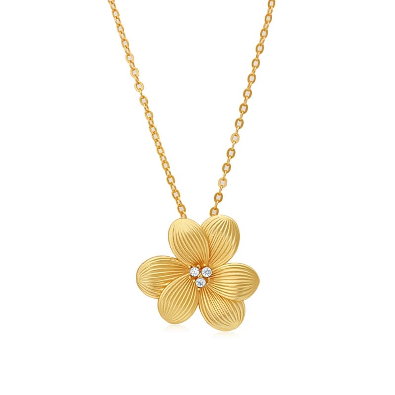 VAROLE Collana con ciondolo floreale di lusso per donna Design europeo Squisito fiore strutturato con gioielli girocollo in zirconi cubici