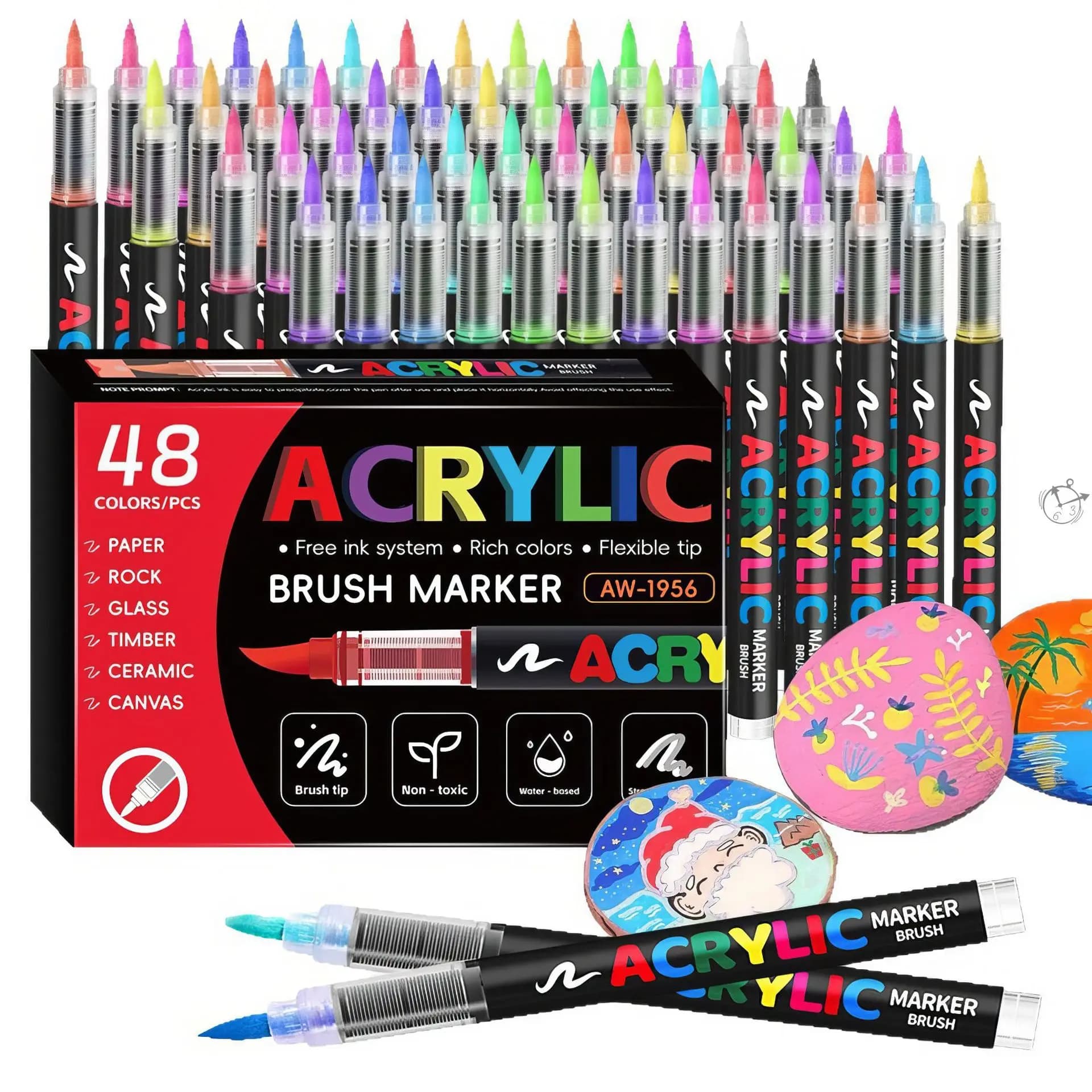 12-72 Colors Acrylic Paint Pens Markers Brush Tip Paint Markers for Rock Painting Wood Canvas Stone Christmas Gift DIY Crafts