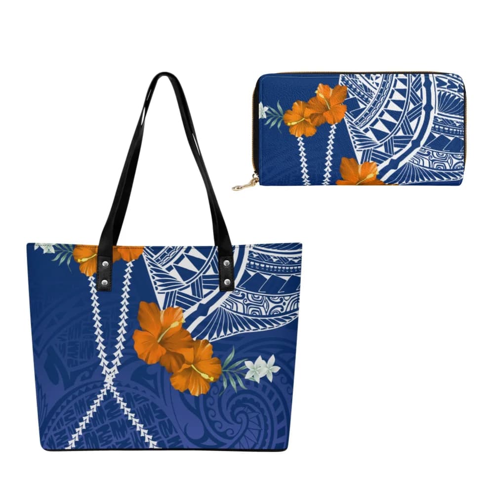Polynesian Custom Sunset Palm Leather Handbag Wallet Duo Womens Casual Printed Pattern Spacious Tote Chic Style