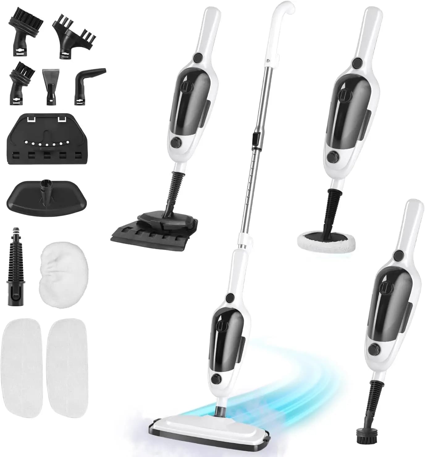 Scopa a Vapore 11-in-1: Potente Pulitore Portatile con Cavo da 7m e Serbatoio da 450ml, 3 Modalità per Pavimenti, Vestiti, Finestre