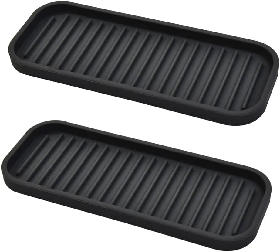 Portaspugne in silicone per lavello da cucina, confezione da 2, vassoio organizer con dispenser sapone, portaoggetti per piatti ad asciugatura rapida, nero