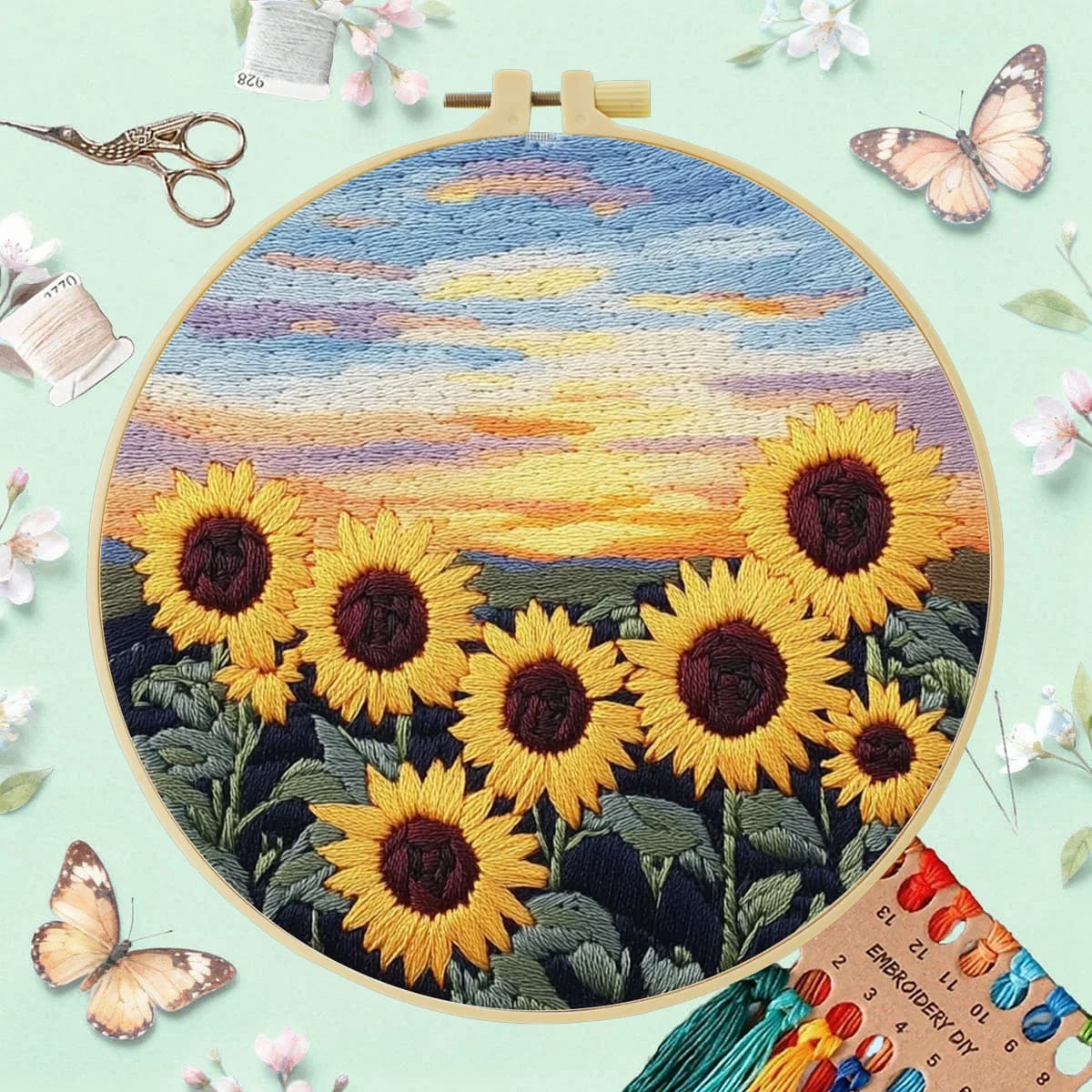 1 pz 20X20 CM/15X15 CM Ricamo Starter Kit FAI DA TE punto croce Cucito Art-girasole