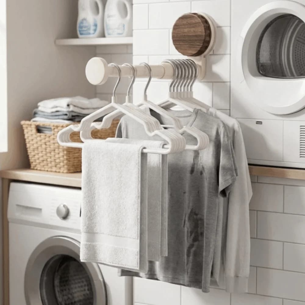 Suction Cup Hanger Storage Rack Adjustable Length No-drill Telescopic Clothes Rack Retro Retractable