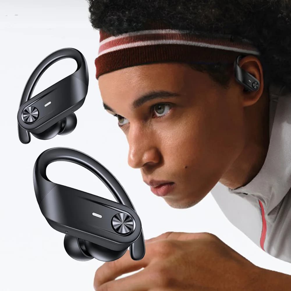 Auricolari wireless Bluetooth 5.4 Sport impermeabili Ganci over-ear Auricolari con microfono per sport Corsa Allenamento Palestra 80 ore Palytime