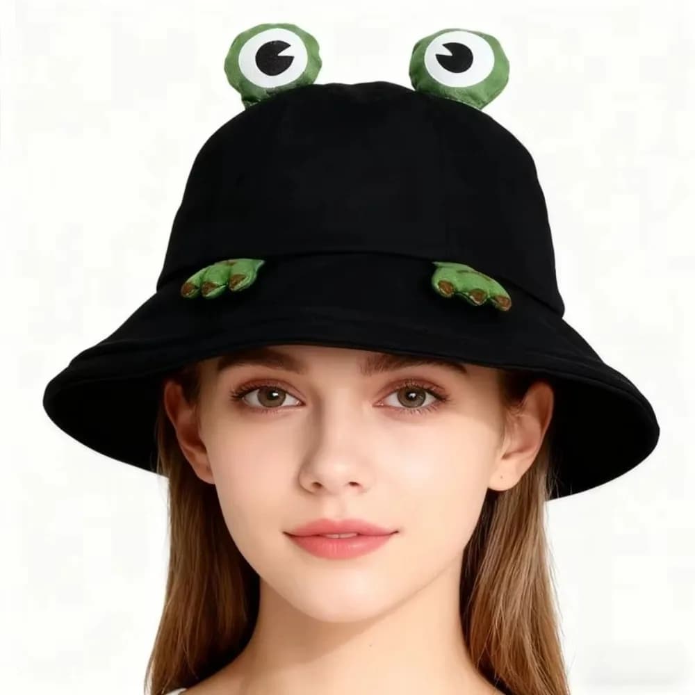 New Rana Shaped Fisherman Hat Carton with Large Eyes, Coton Funny Sun Hat, Panama Hat Summer