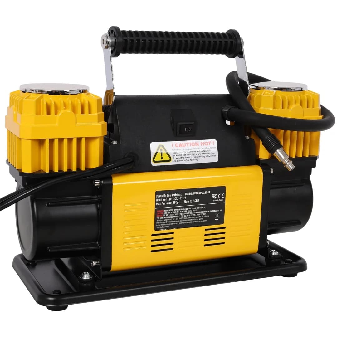 Compressore d'aria per carichi pesanti a doppio cilindro 12V, gonfiatore per pneumatici con manometro, massimo 150 PSI, pompa d'aria per gonfiaggio pneumatici per auto, SUV,