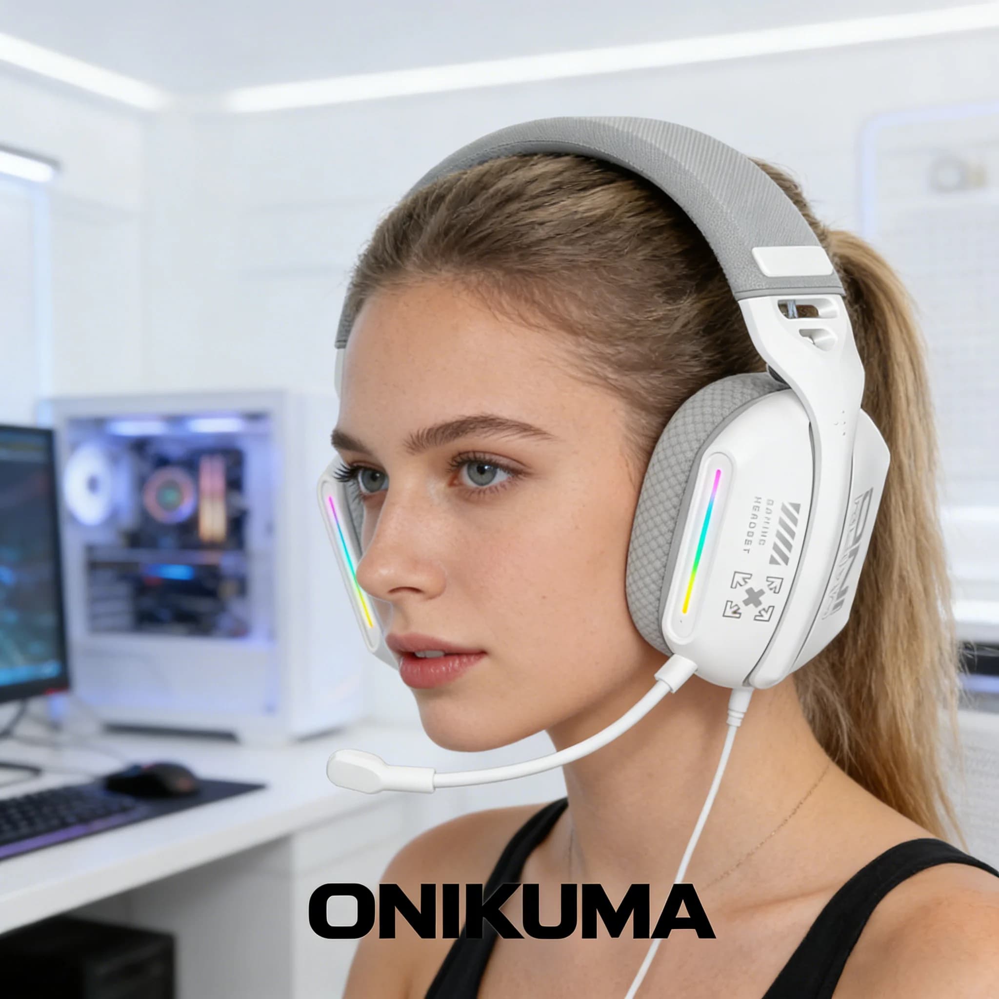 Onikuma GT808 White Triple Mode Gaming Headset 40mm Speakers for Easier Sound Recognition 360° Rotatable Microphone for Free