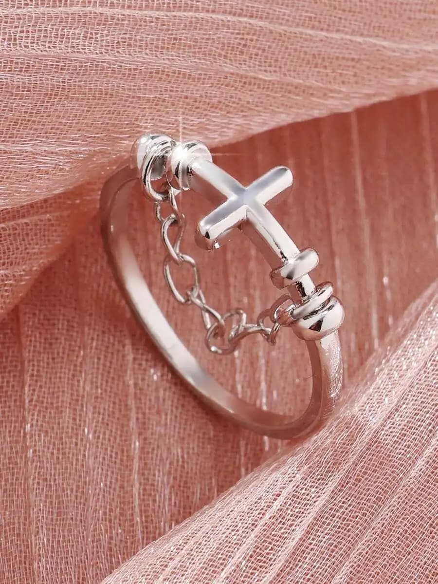 Geometric Cross Chain Design Ring Unisex Fashion Jewelry For Anniversary Wedding Birthday Gift