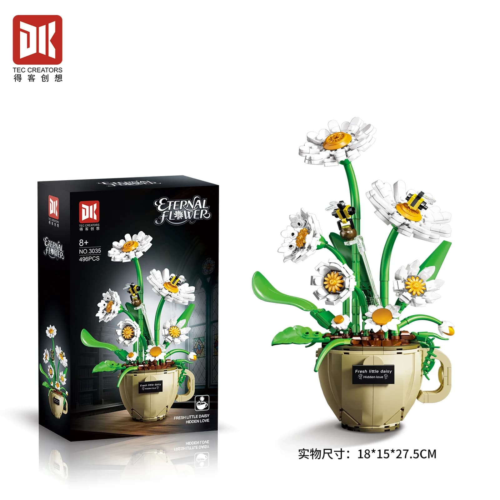 DK3035 Coffee Cup Daisy 496pcs Building Kit DIY Floral Succulent Planter Model Small Particle Blocks for Home Decor Xmas Gifts