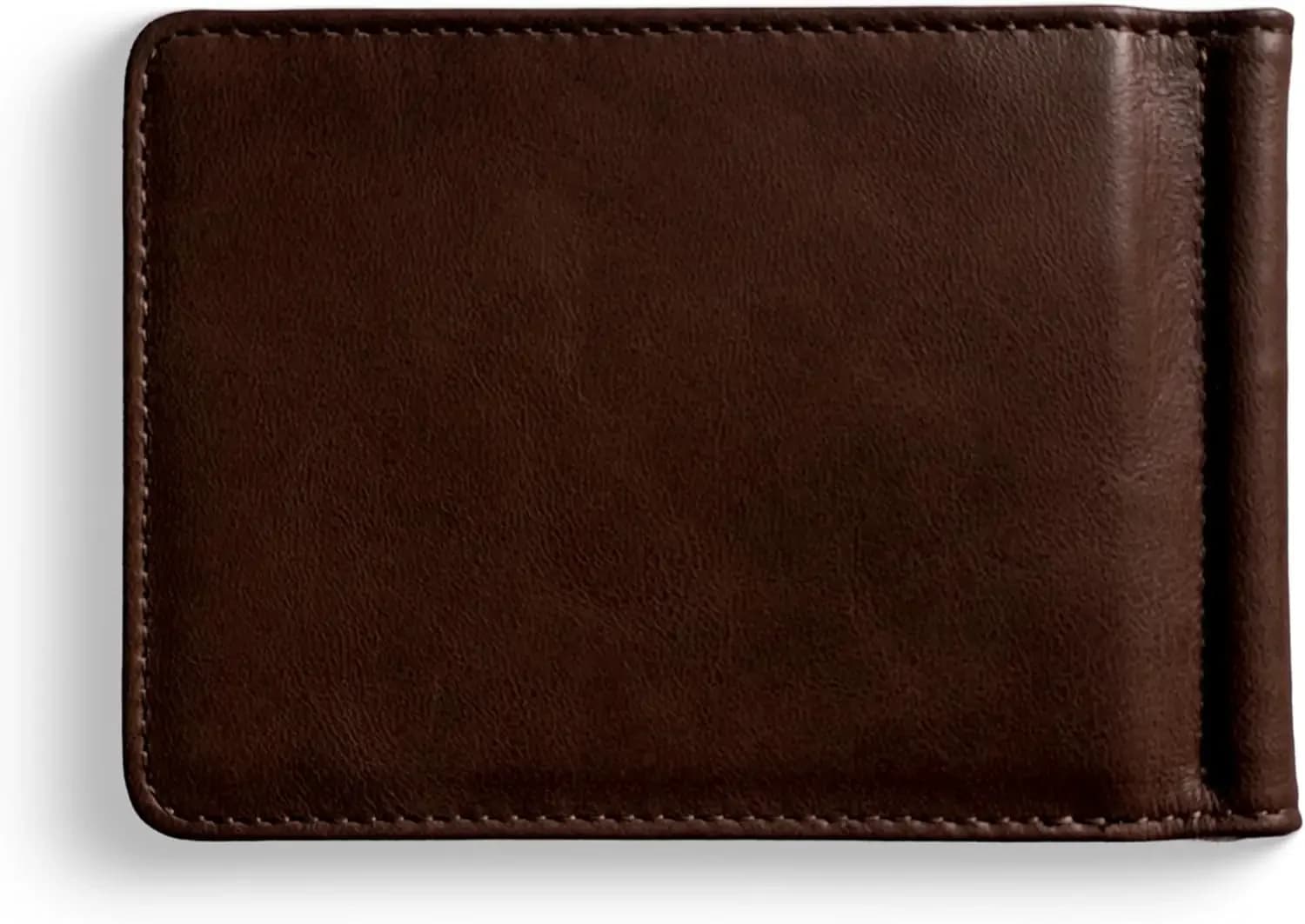 Portafoglio sottile in pelle con fermasoldi per uomo con blocco RFID, 8 scomparti per carte, tasca frontale, design minimalista, marrone