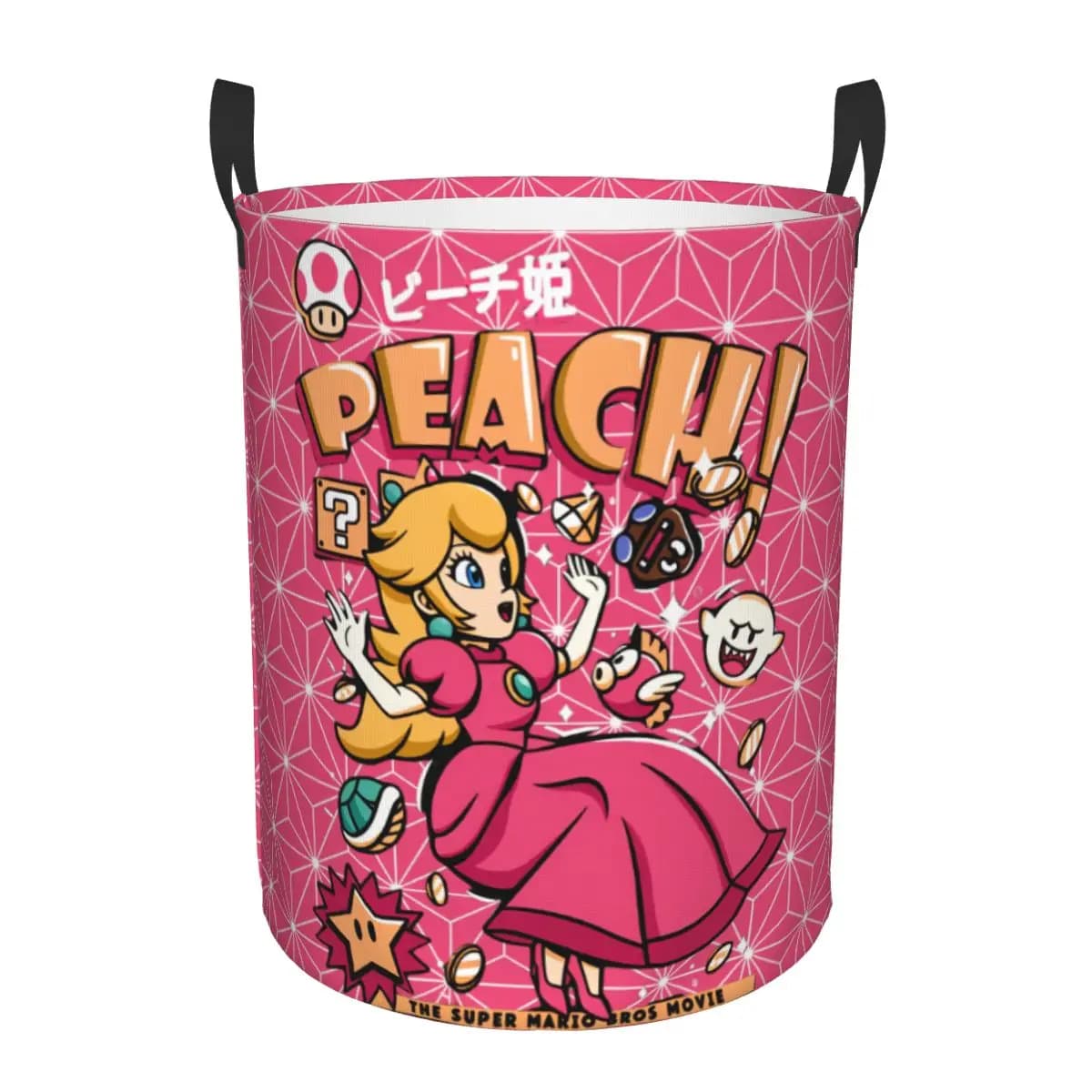 Cesto per Bucato Pieghevole a Tema Cartone Animato Mario e Principessa Peach, Borsa Portabiancheria per Uso Domestico