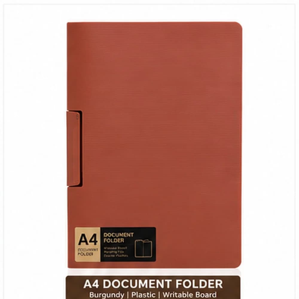 Burgundy A4 Document Folder Plastic Writable File Organizer with Rotating Clip Inner Pockets for School Office Paper Storage