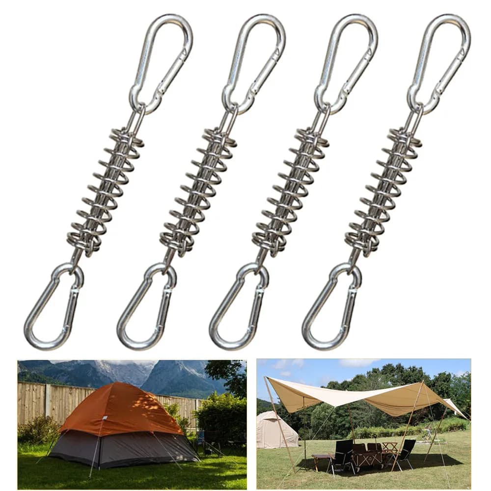 4/6 pcs camping tent with wind cord, spring buckle, tensioner, camping deck stakes, carabiner clips, awning fastener, fixed hook