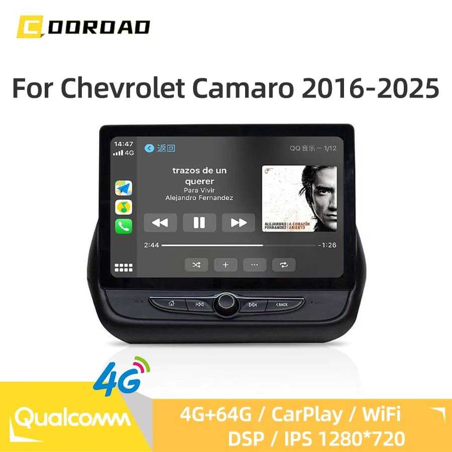 Android 14.0 Wireless CarPlay For Chevrolet Camaro 2016-2019 2020-2025 Autoradio Multimedia Video Reader GPS Navigation 4G WiFi
