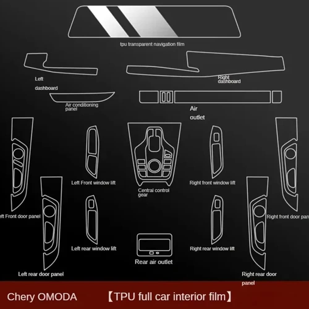 Pellicola protettiva trasparente in TPU per interni auto, cruscotto, console centrale e leva del cambio, per Chery OMODA A5/C5 2022-2024, antigraffio.