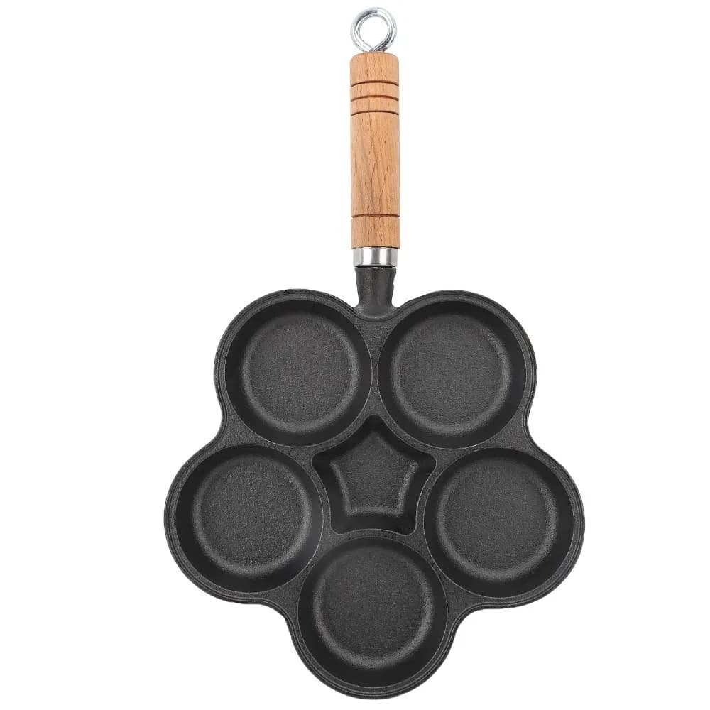 Padella in Ghisa per Uova a 5 Scomparti, Antiaderente, per Colazione, Riscaldamento Rapido, Robusta, per Omelette, Compatibile con Fornelli a Gas/Induzione