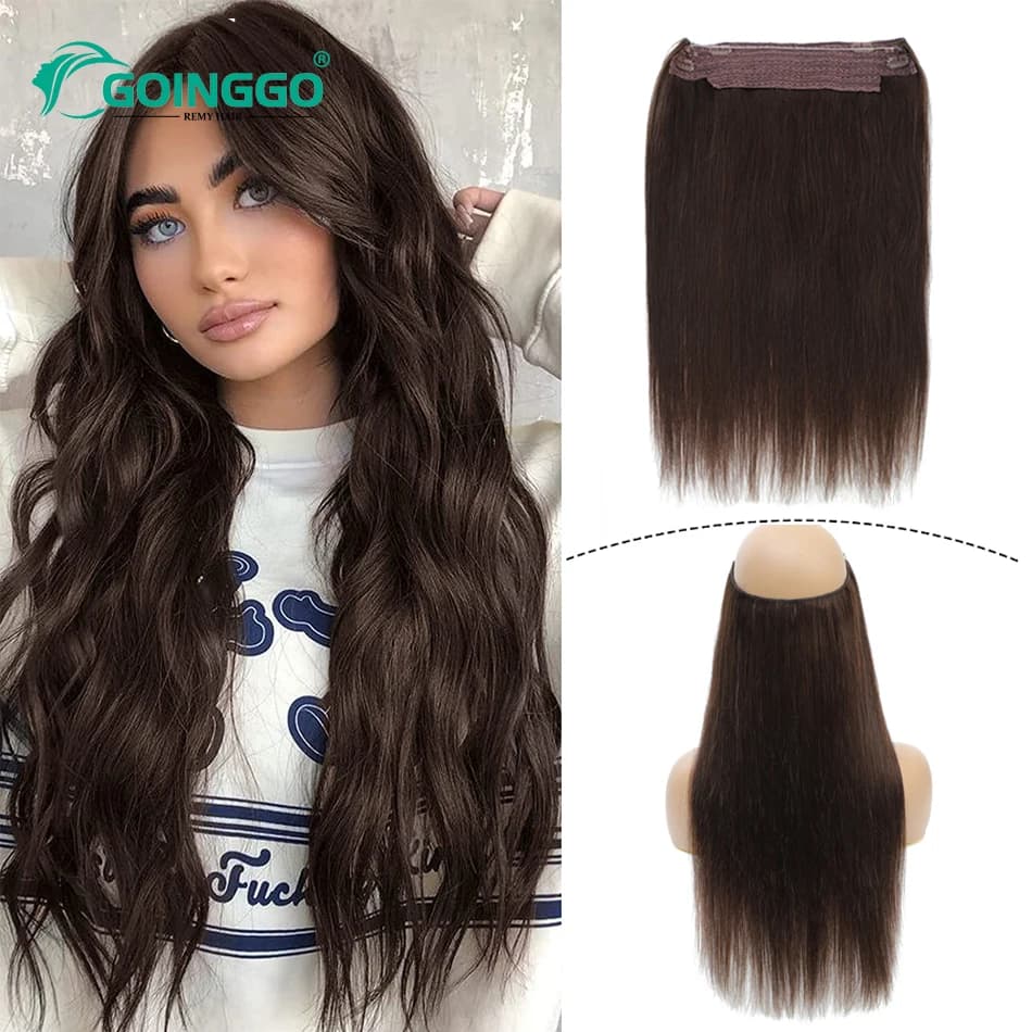 Extension for Halo hair in real human hair, 14-28 inches, with hidden wire clip, brown ombré color, extension for Remy hair with invisible wire.