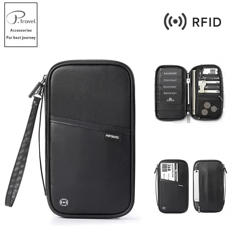Borsa organizer per portafoglio per passaporto da viaggio con porta carte Custodia per documenti per biglietti a tracolla per famiglia Borsa per contanti per viaggi all'estero