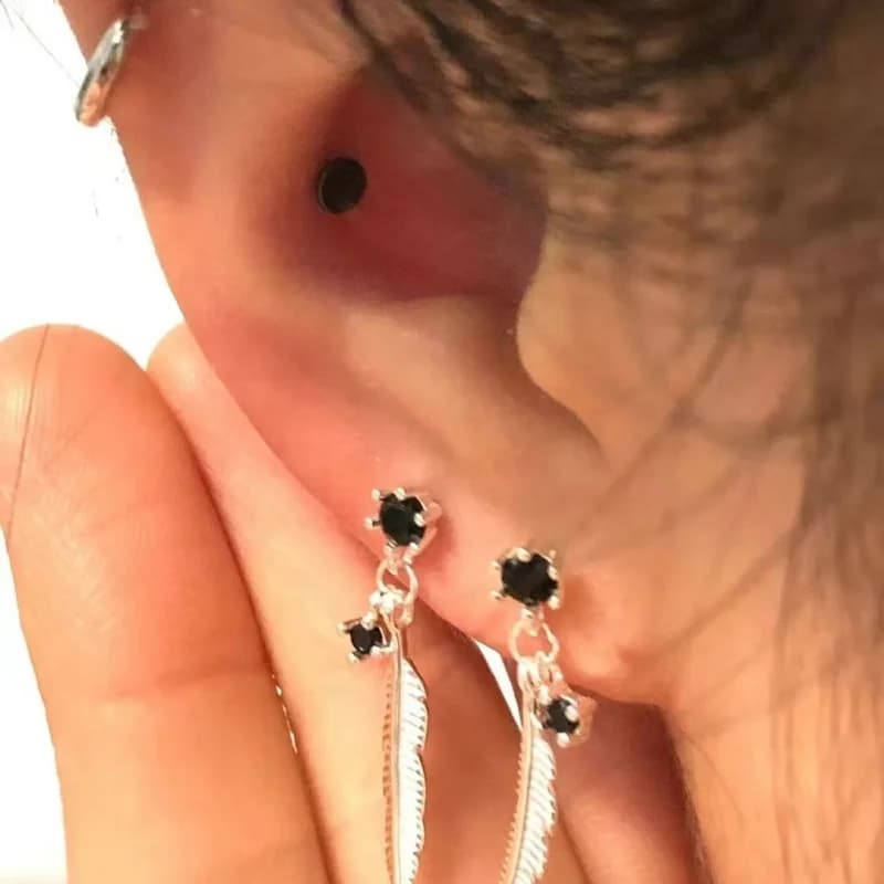 VENTFILLE Orecchini con piume in argento sterling 925, orecchini pendenti con pietra di luna nera, gioielli regalo da donna