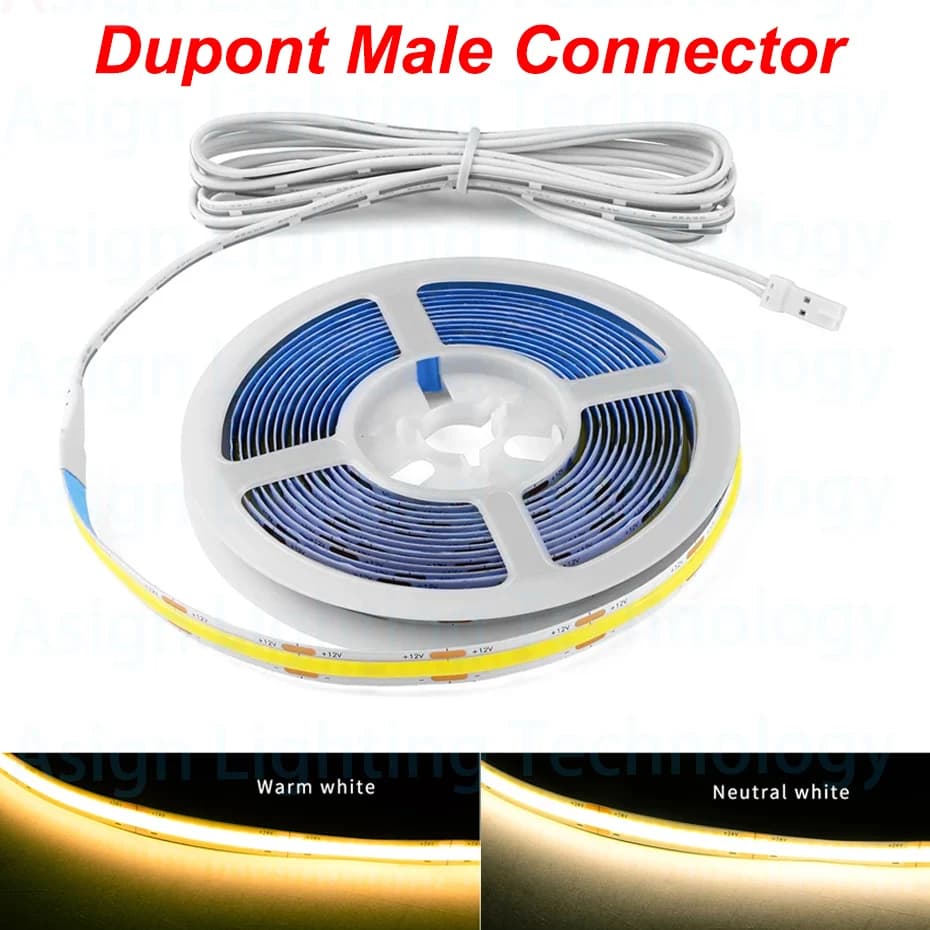 Striscia LED COB Flessibile 320 LED/m 8mm con Interfaccia Maschio Dupont DC12V/24V 1m/2m/3m/4m/5m Morbida Tagliabile per Illuminazione Decorativa Fai-da-Te