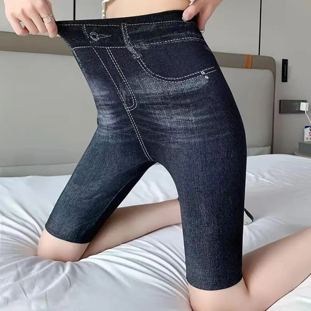 Women's Summer Shorts in Elasticized Denim, Jeans Style, for Cycling and Running, Casual and Versatile