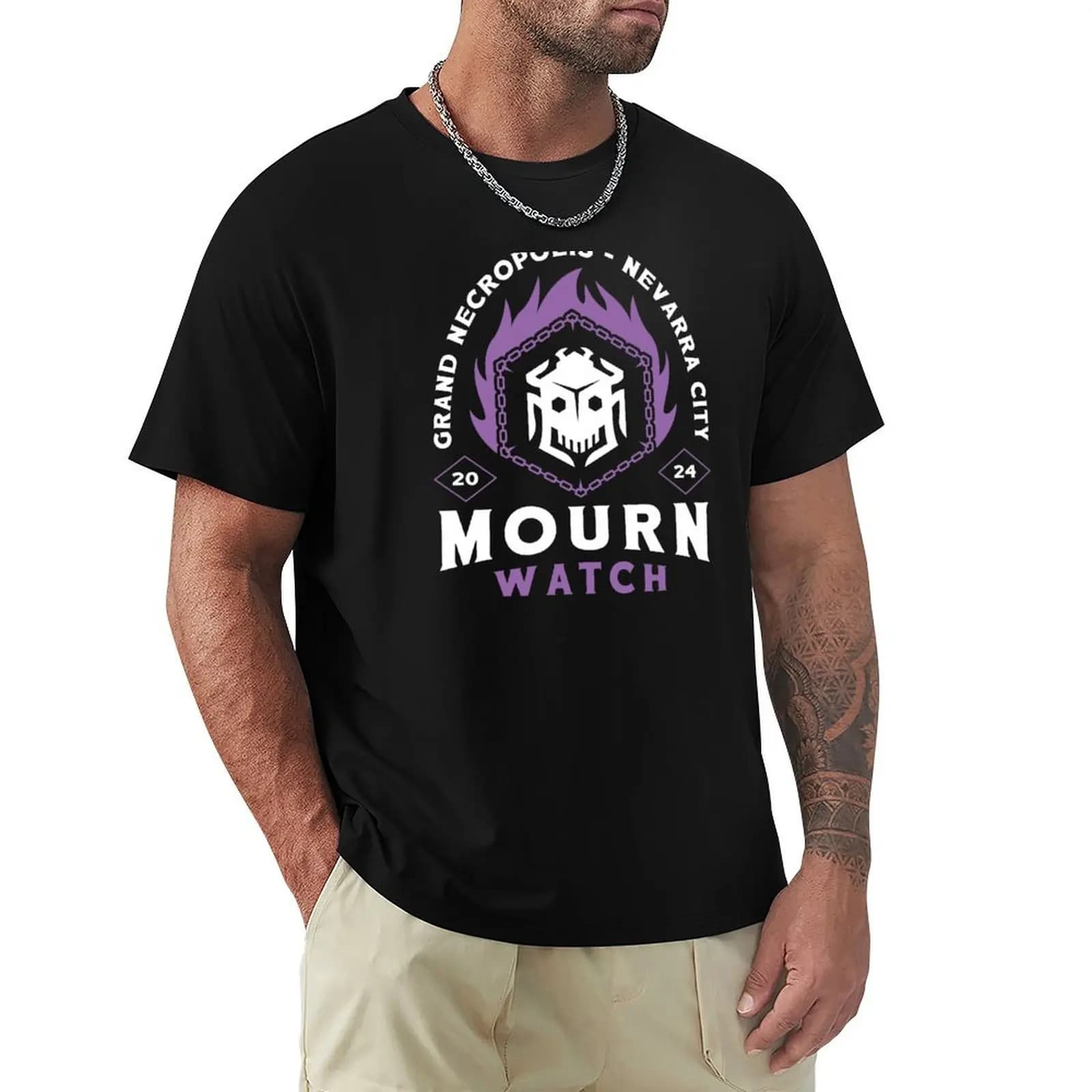 T-shirt con emblema Mourn Watch, abbigliamento da lavoro, maglietta semplice