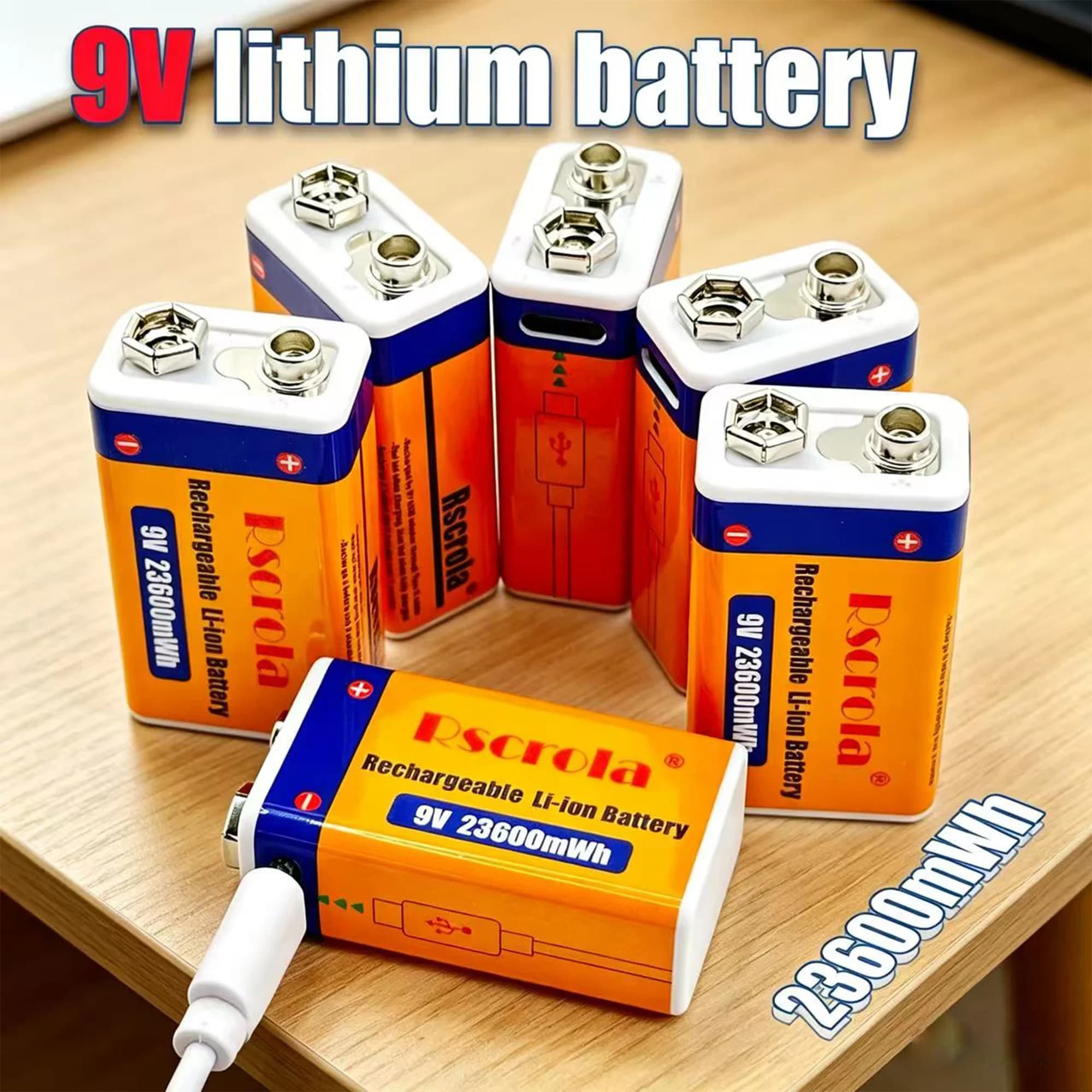 NUOVA Batteria Ricaricabile 9V 6F22 USB, Batterie al Litio 9V per Multimetro, Microfono, Giocattoli, Telecomando, KTV