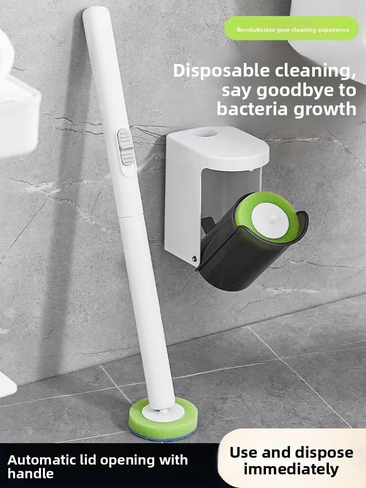 Spazzola per WC usa e getta con spugna nano e testa sostituibile, strumento per la pulizia del bagno montato a parete, manico rotondo in plastica
