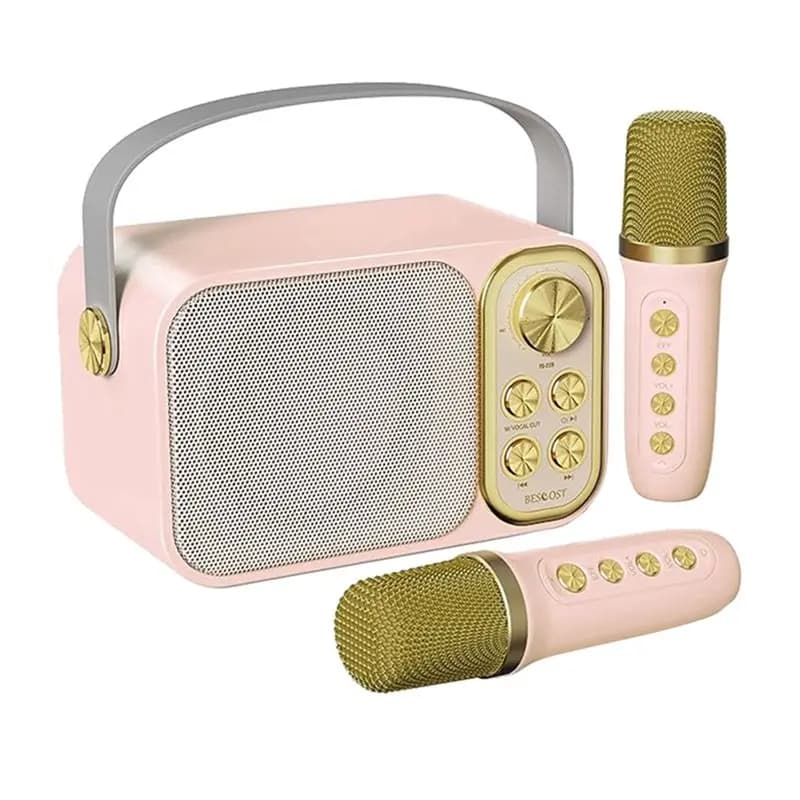 AEF6-Mini macchina per karaoke per bambini con 2 microfoni wireless, altoparlante Bluetooth portatile