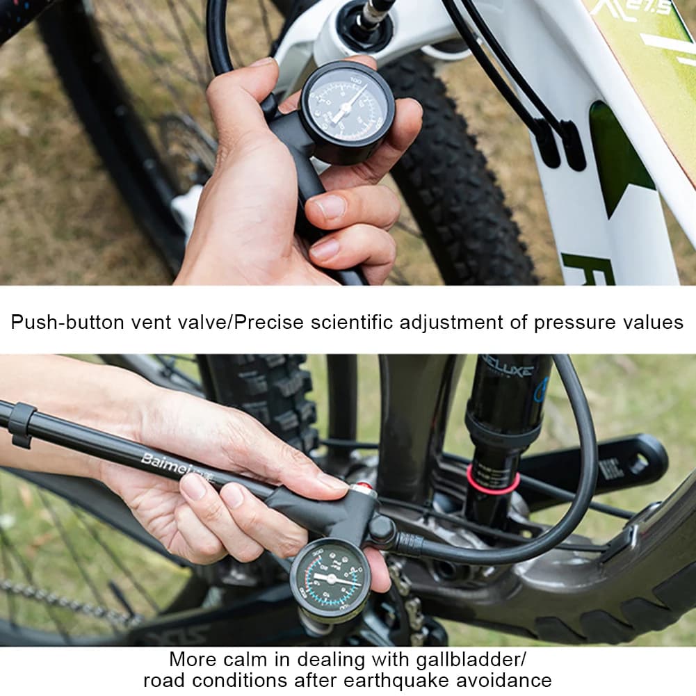 Pompa d'aria per bicicletta 300PSI con manometro, pompa per ammortizzatori MTB, valvola Schrader, pompa per pneumatici bici per forcella anteriore e sospensione posteriore