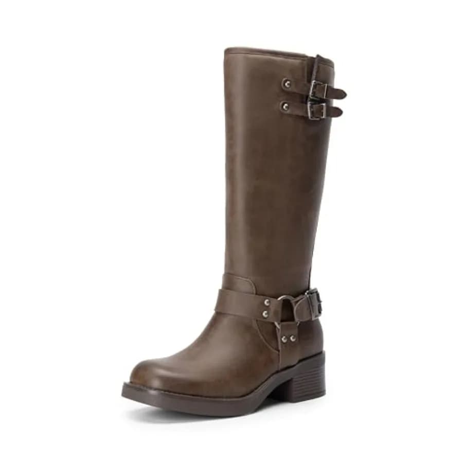 Women's Knee High Boots Combat Boots Goth Boot Lace Up Adjustable Buckles Chunky Low Heel Fall Booties with Side Zipper to Put