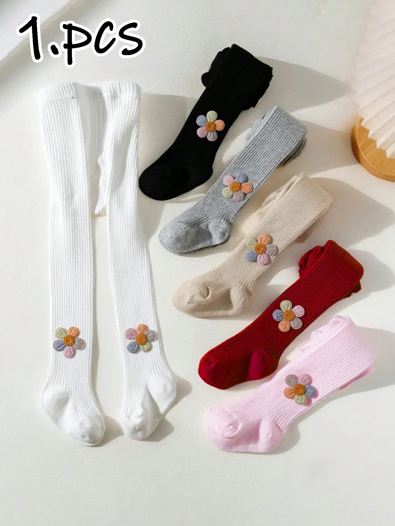 1 paio di collant sottili a righe colorate con motivi floreali per ragazze, leggings morbidi e antiscivolo adatti per l'uso quotidiano delle ragazze