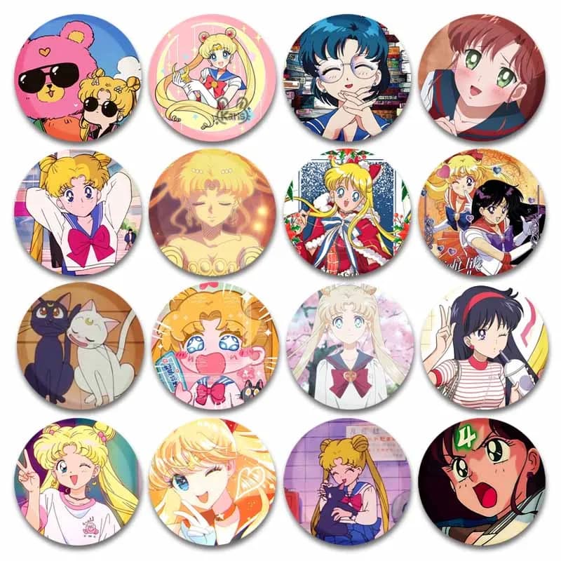Classico Anime Sailor Moon Bottone morbido Spilla Accessori per gioielli Spilla Distintivo rotondo per cartoni animati per fan di abbigliamento da borsa Regali da collezione