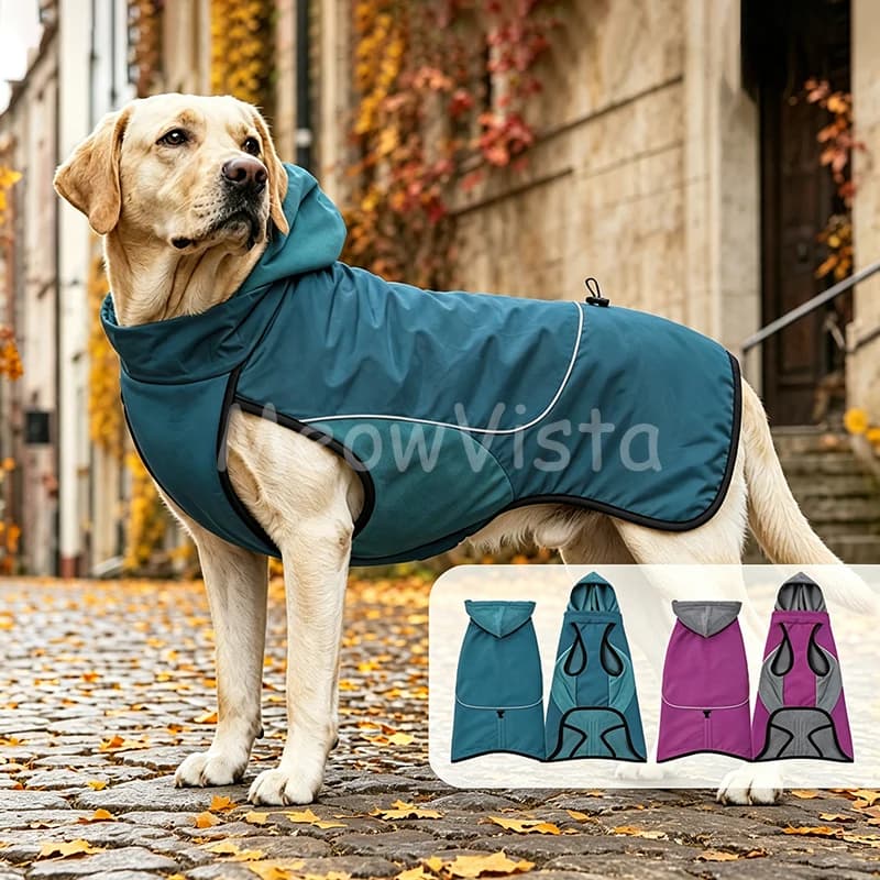 2026 Fall Winter Warm Dog Hooded Vest Reflective Cold‑Proof Water‑resistant comfortable Large Dog Coat Luxurious Pet Clothes