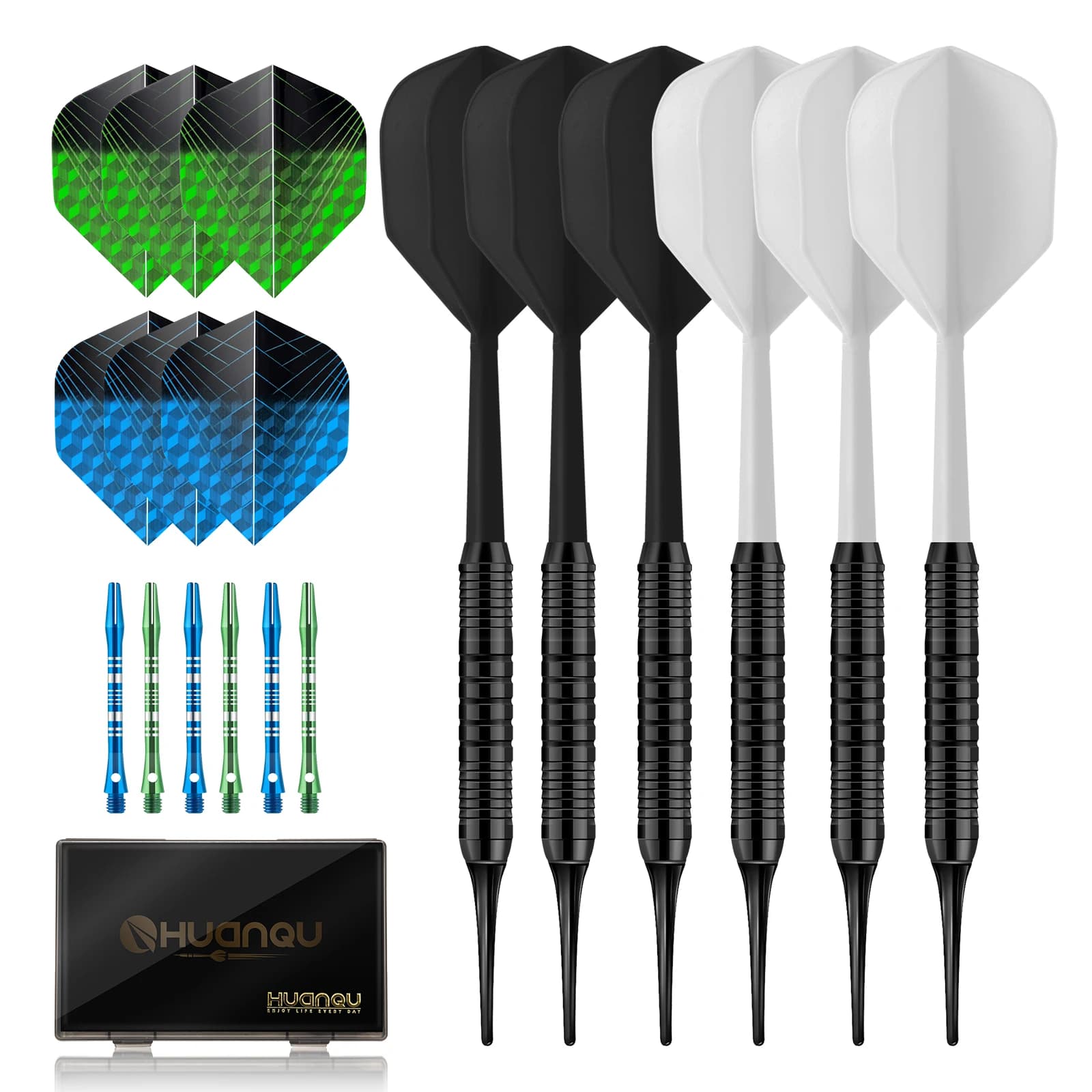 Set di freccette professionali Huanqu da 17 g, set di sei freccette con punta morbida in ferro, accessori per bersaglio da allenamento per competizioni in casa e al bar, include aste per freccette con gradiente di 47 mm, alette per freccette standard, punte in plastica sostituibili, manuale di istruzioni, allenamento per competizioni indoor e outdoor, la prima scelta per gli appassionati di freccette, la migliore scelta per regali di Natale/compleanno.