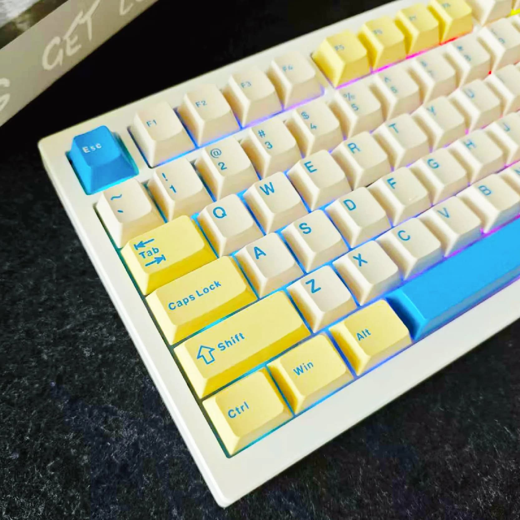 128 tasti Giallo Blu Doppio Colpo PBT Copritasti Cherry Profilo Tastiera per Interruttori Gateron MX Tastiera Meccanica
