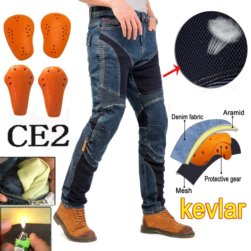 Jeans da Moto Hithotwin in Aramide, Pantaloni Protettivi per Motocross Hi032 con Armatura