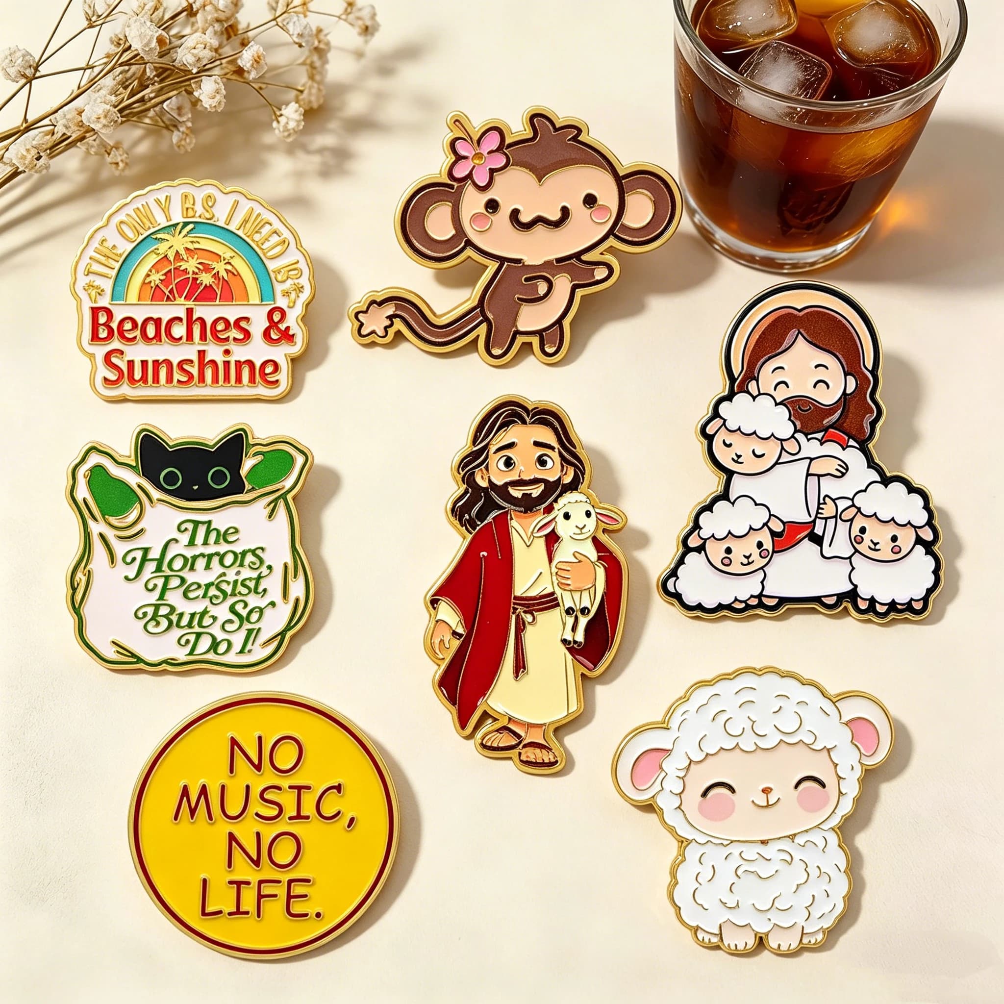 Cartoon Sheep Enamel Pin Cute Jesus Brooches Lapel Pins for Backpacks Jeans Funny Monkey Brooches Adorn Jewelry Accessories Gift
