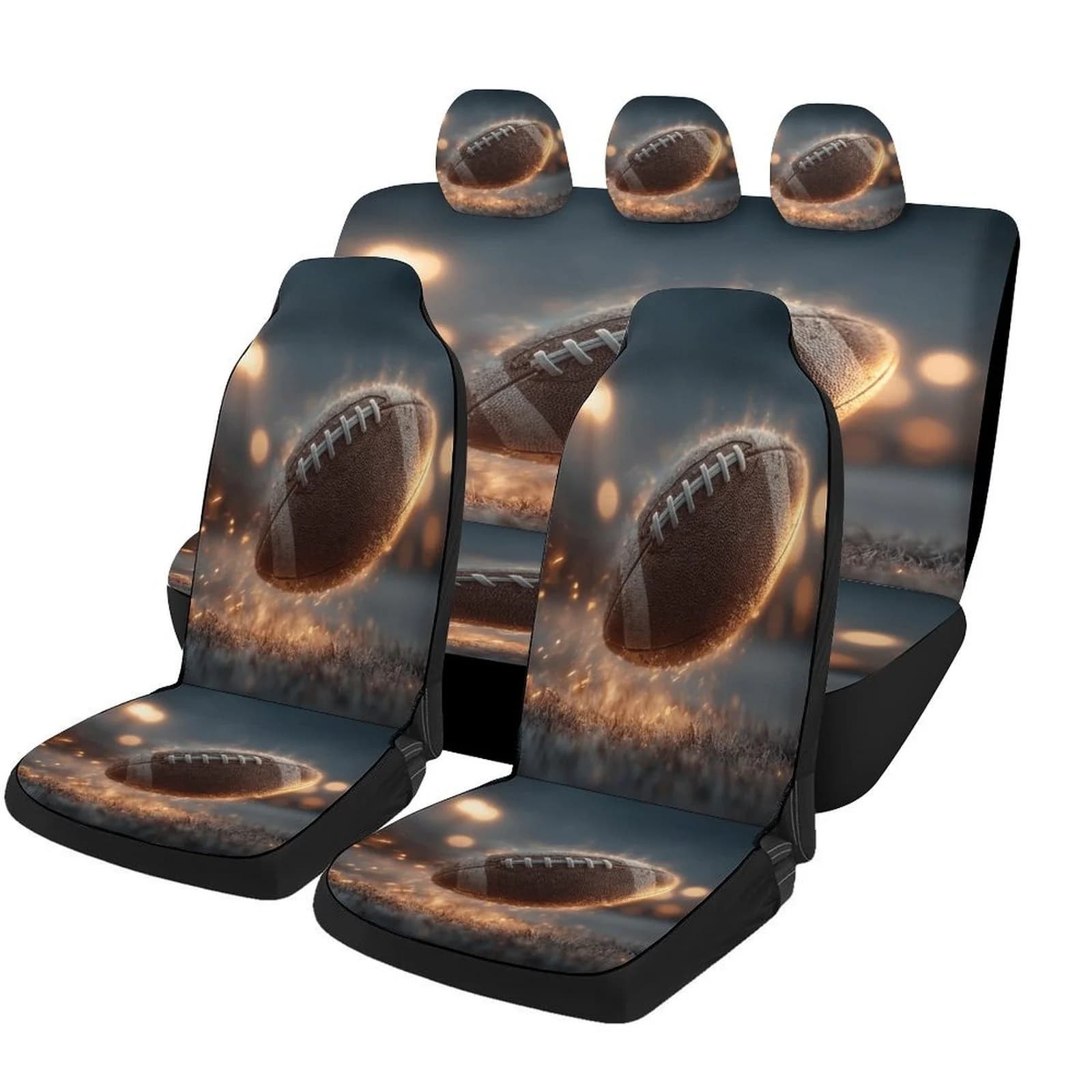 Set Of Car Seat Covers With A Football Glitter Theme, Suitable For Various Vehicles. Stylish Novelty Covers That The Entire Seat