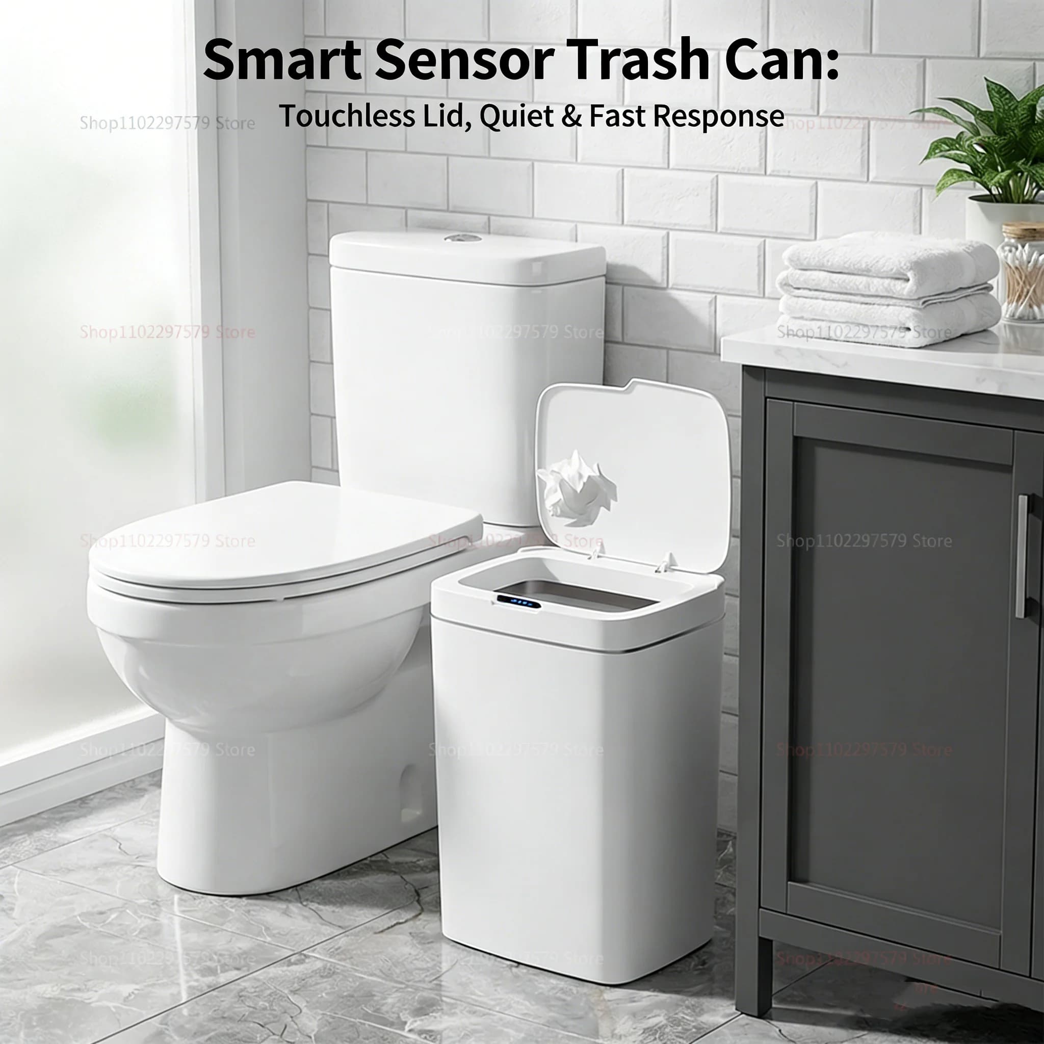 15L Non-Contact Smart Sensor Trash Can Automatic Electronic Trash Bin Eco-Friendly Bagged Bathroom Kitchen Smart Home Green