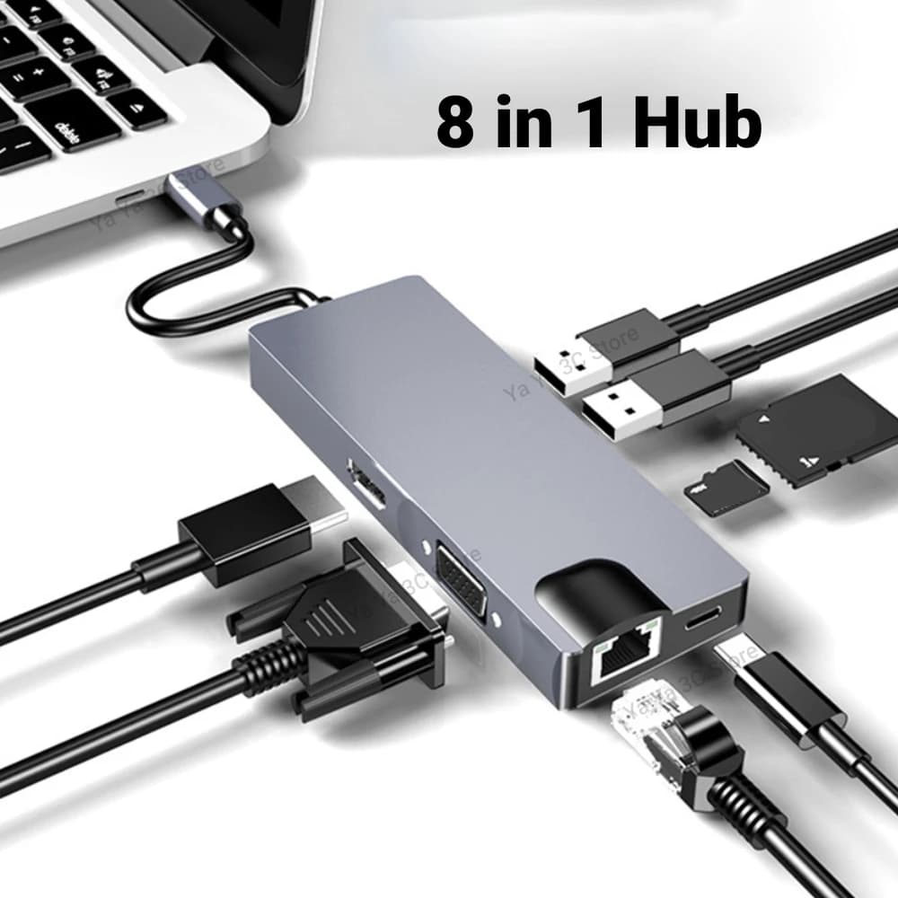 Tipo C HUB USB 3.0 USB C a HDMI 4K 30HZ Docking Station RJ45 100/1000Mbps Adattatore Ethernet VGA Extender PD 87W Per PC portatile