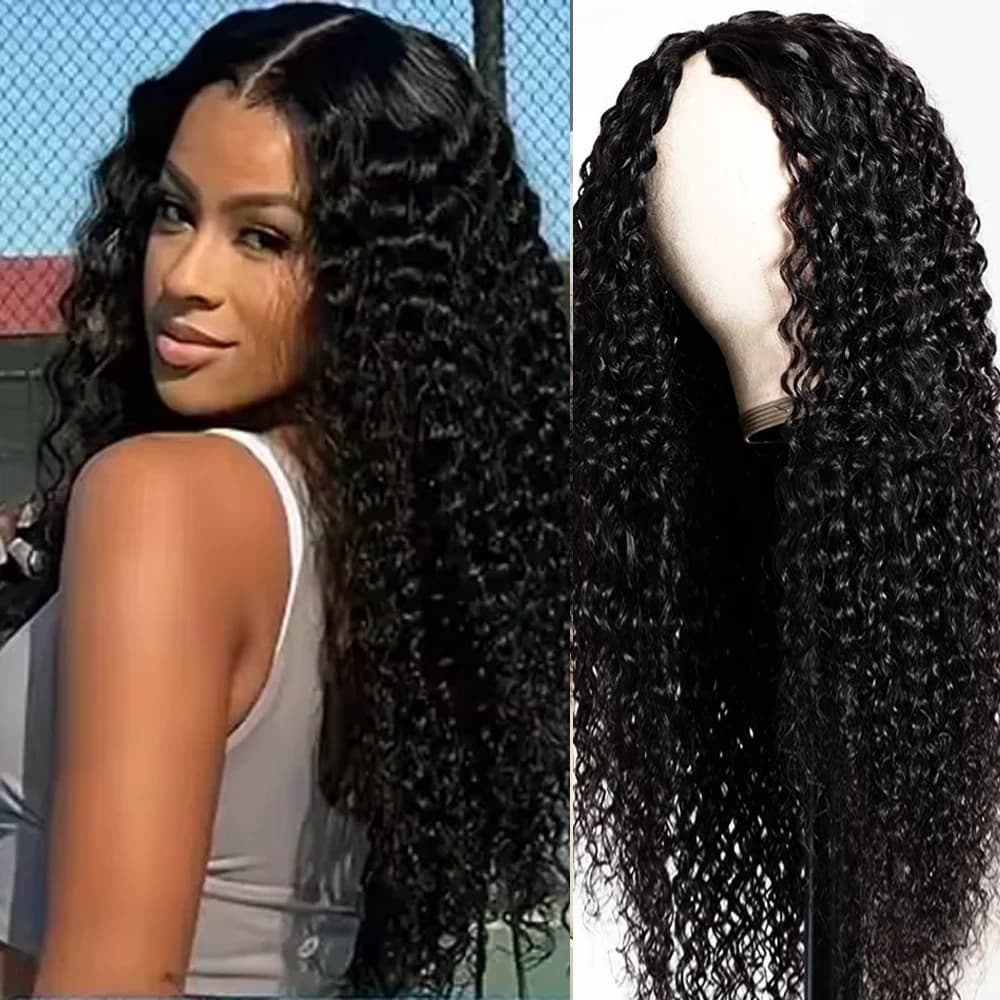Ricci Wigs with part to V Brazilian Wigs for long wave human hair with water wave for black women Deep wave without leaving out Full head clip in hair wigs