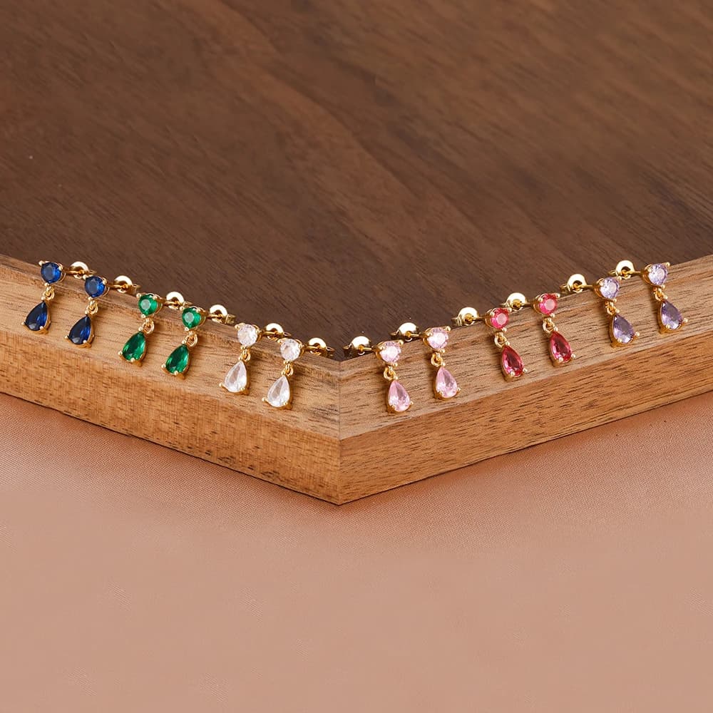 Orecchini a bottone con pendente a goccia d'acqua in stile francese classico Orecchini di cristallo a goccia multicolori di moda per regalo di gioielli da donna